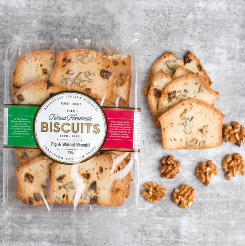 Famous Biscuits Fig & Walnut Biscotti 150g available at The Prickly Pineapple