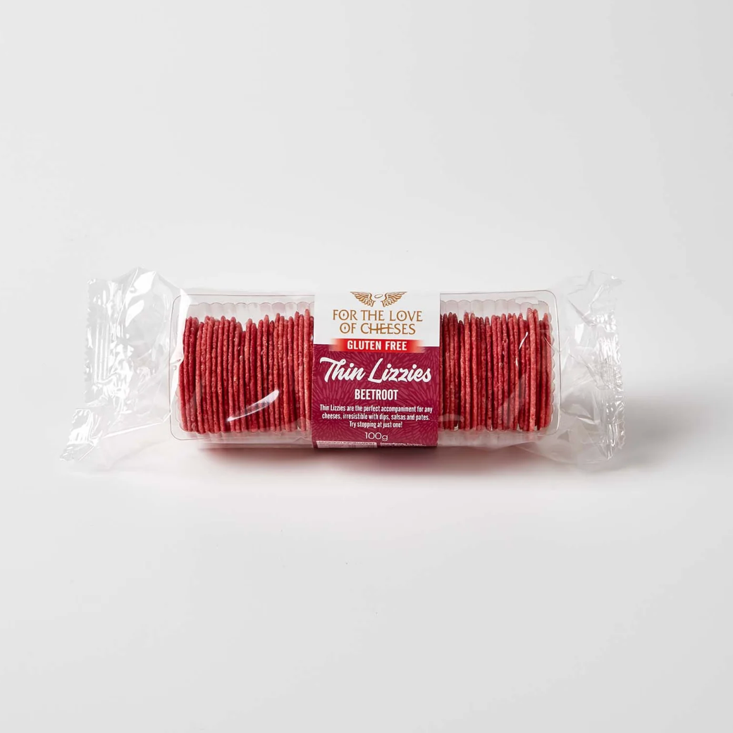 For the Love of Cheeses Thin Lizzies Beetroot GF 100g available at The Prickly Pineapple