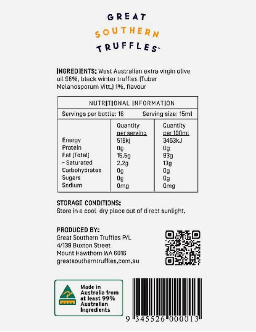 Great Southern Truffles Truffle Infused Extra Virgin Olive Oil 500ml available at The Prickly Pineapple