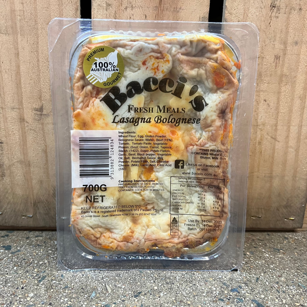 Bacci's Lasagna Bolognese 700g available at The Prickly Pineapple