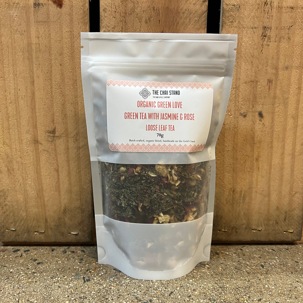 The Chai Stand Organic Green Tea with Jasmine & Rose Loose Leaf Tea 70g available at The Prickly Pineapple