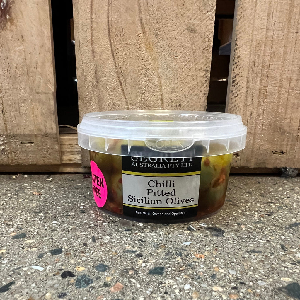 Segreti Sicilian Pitted Chilli Olives 200g available at The Prickly Pineapple