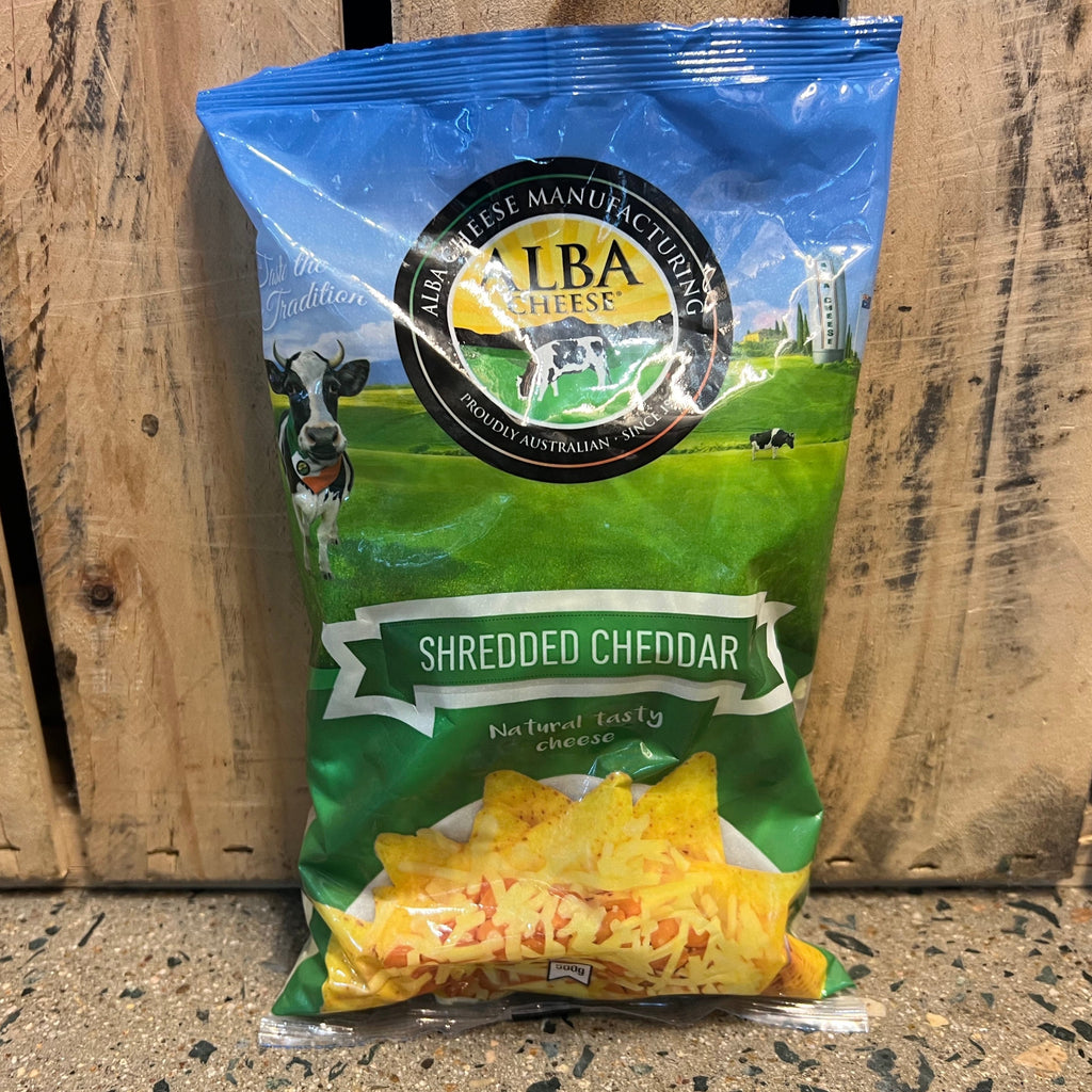 Alba Cheese Shredded Cheddar 500g availalbe at The Prickly Pineapple
