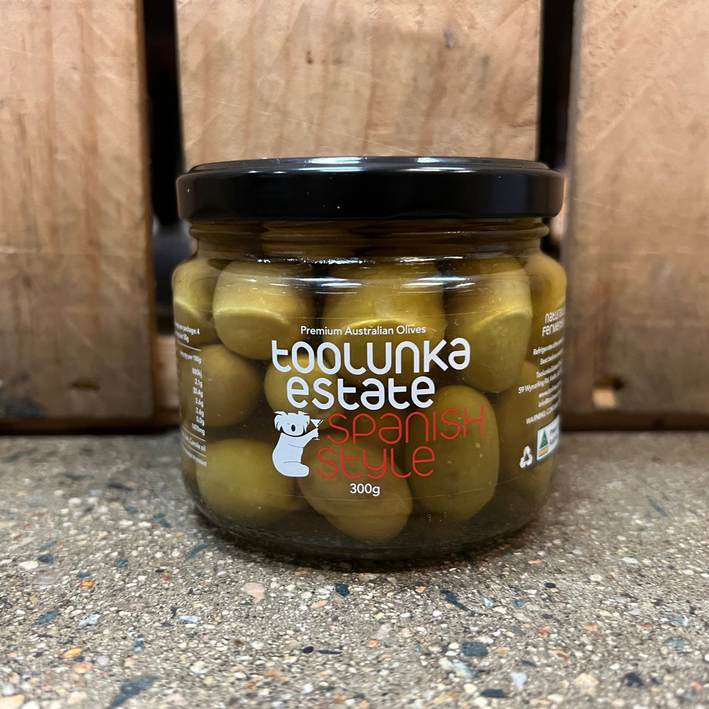 Toolunka Estate Olives Spanish Style 300g available at The Prickly Pineapple