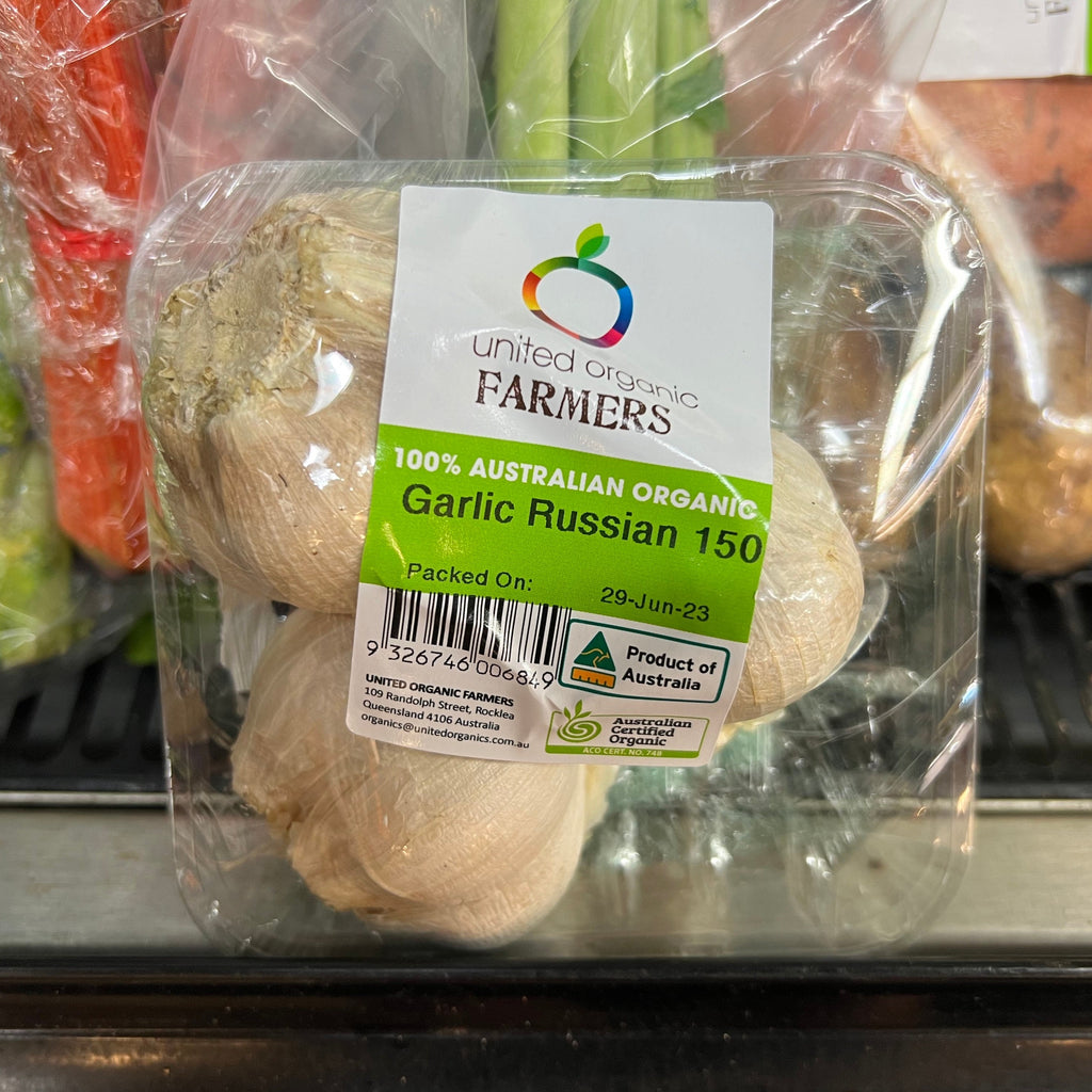Organic Garlic Russian 150g available at The Prickly Pineapple