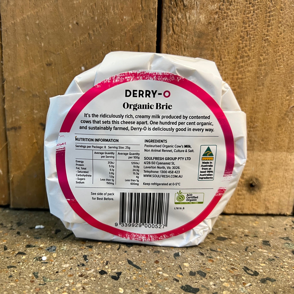 Derry-O Organic Brie Cheese 200g available at The Prickly Pineapple