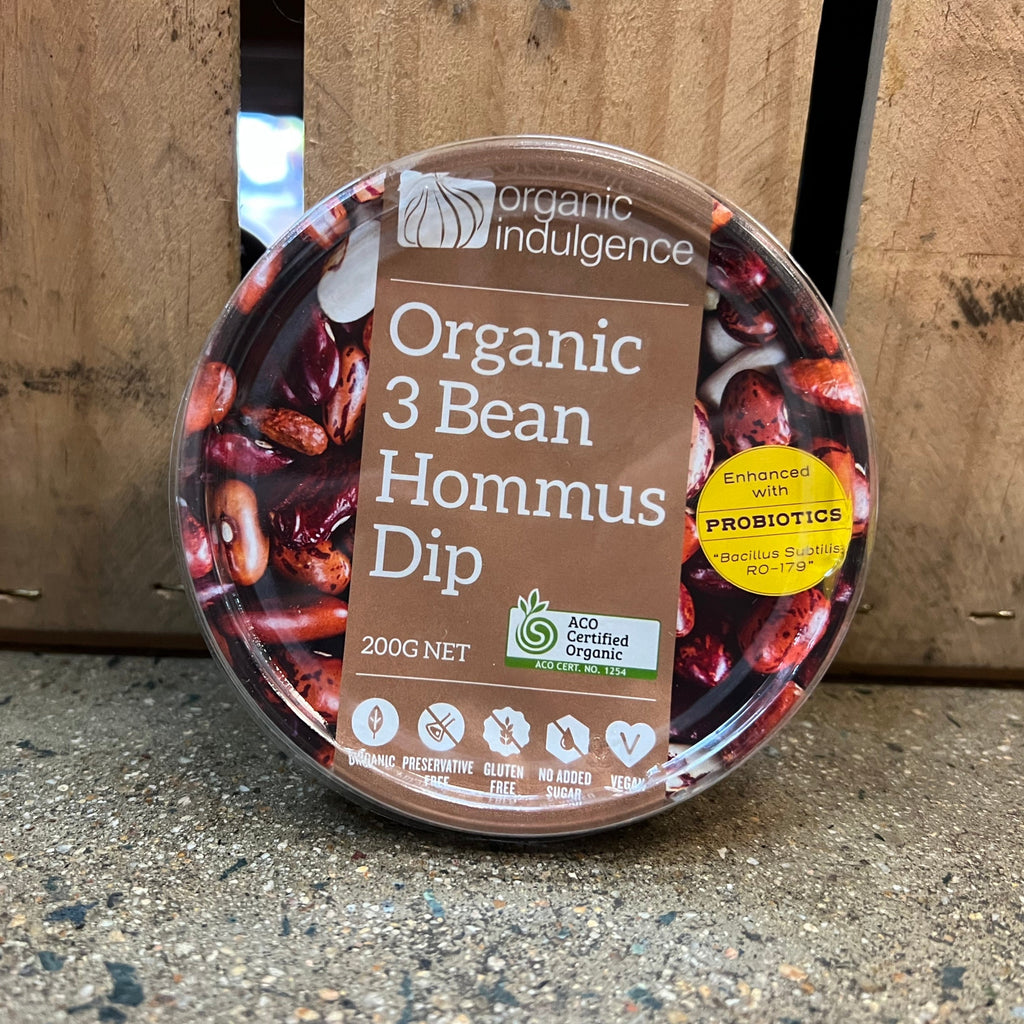 Organic Indulgence Dip Varieties 200g 2 bean hommus available at The Prickly Pineapple