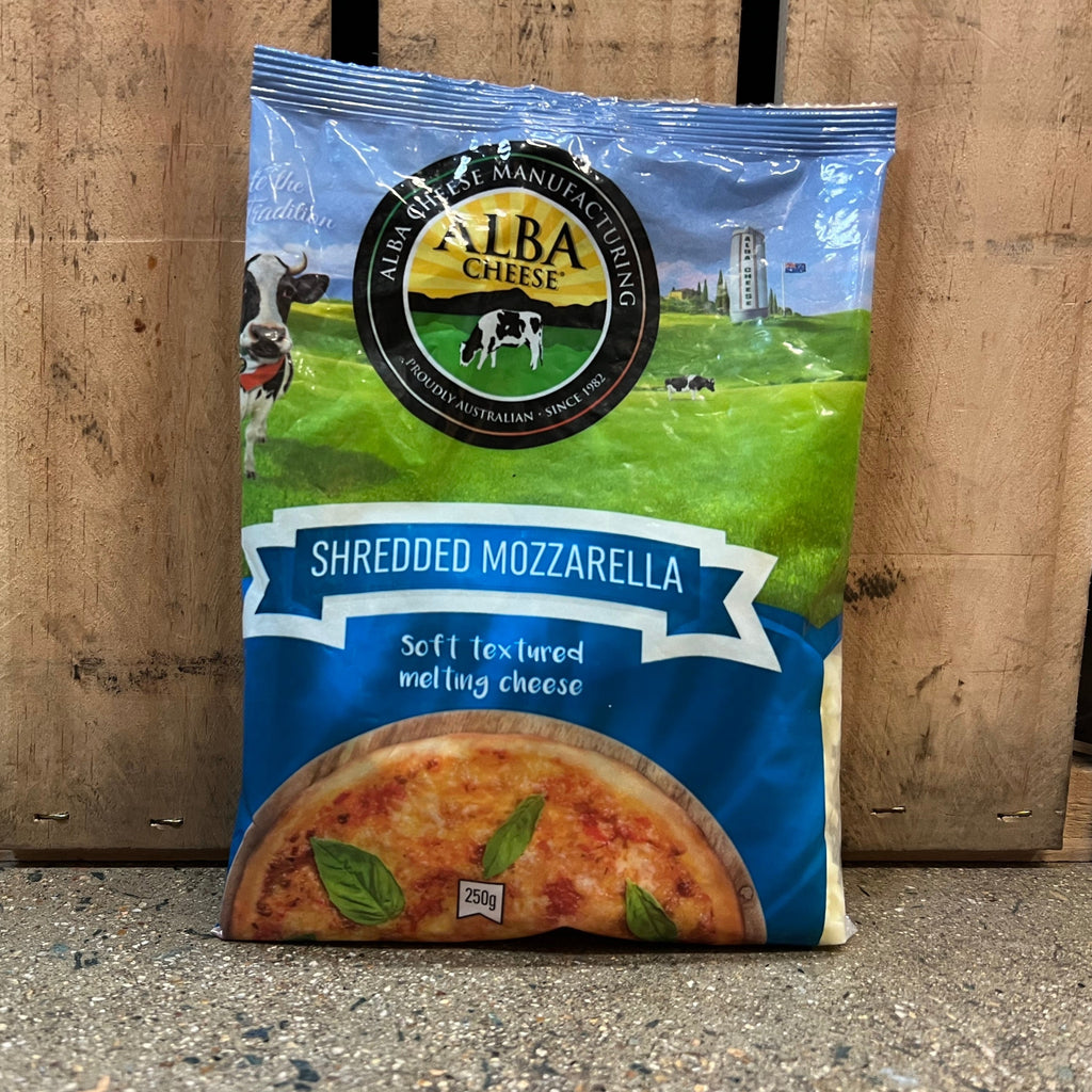 Alba Cheese Shredded Mozzarella 250g available at The Prickly Pineapple