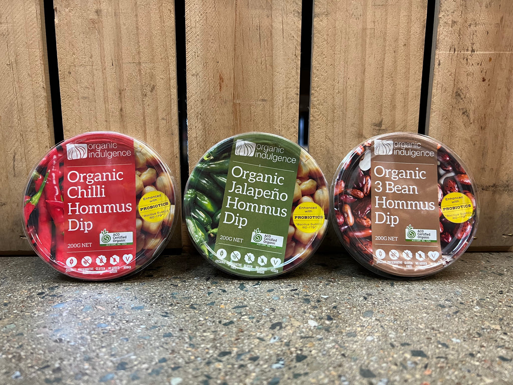 Organic Indulgence Dip Varieties 200g hommus dips available at The Prickly Pineapple