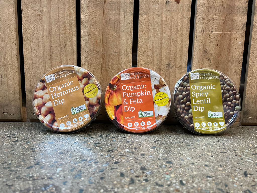 Organic Indulgence Dip Varieties 200g hommus dips available at The Prickly Pineapple