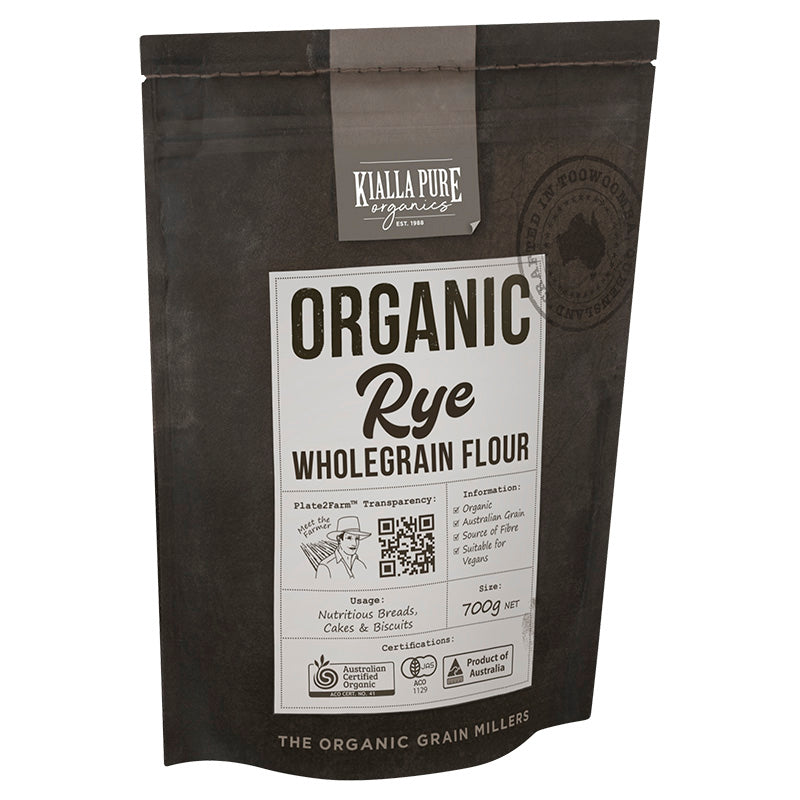 Kialla Pure Organics Organic Wholegrain Rye Flour 700g available at The Prickly Pineapple