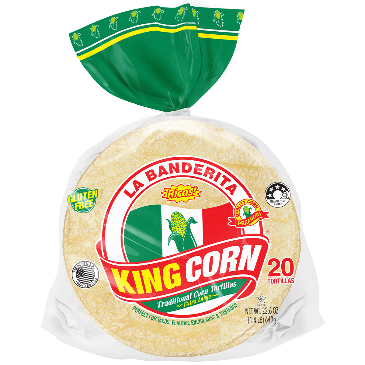 La Banderita King Corn Tortillas Taquito GF (20) 640g available at The Prickly Pineapple