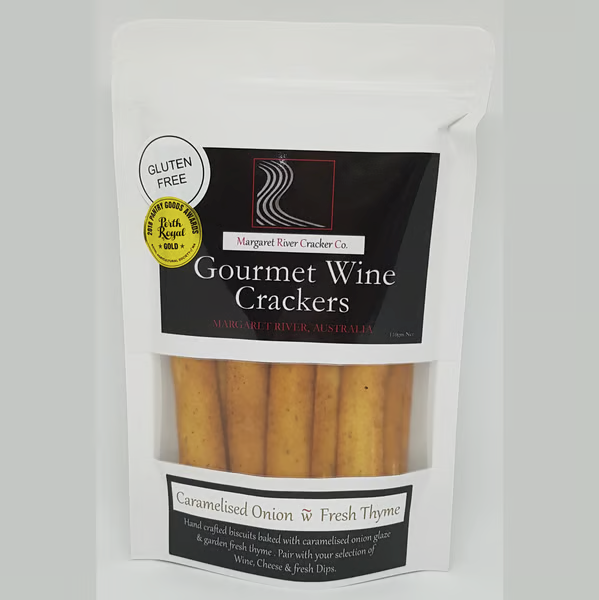 Margaret River Gourmet Wine Cracker Caramelised Onion with Fresh Thyme (GF) 110g available at The Prickly Pineapple