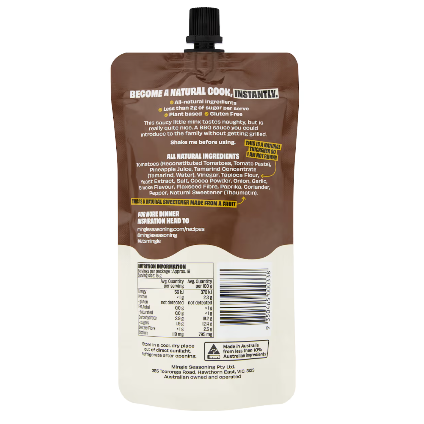 Mingle Better Tangy BBQ Sauce Pouch 250g available at The Prickly Pineapple