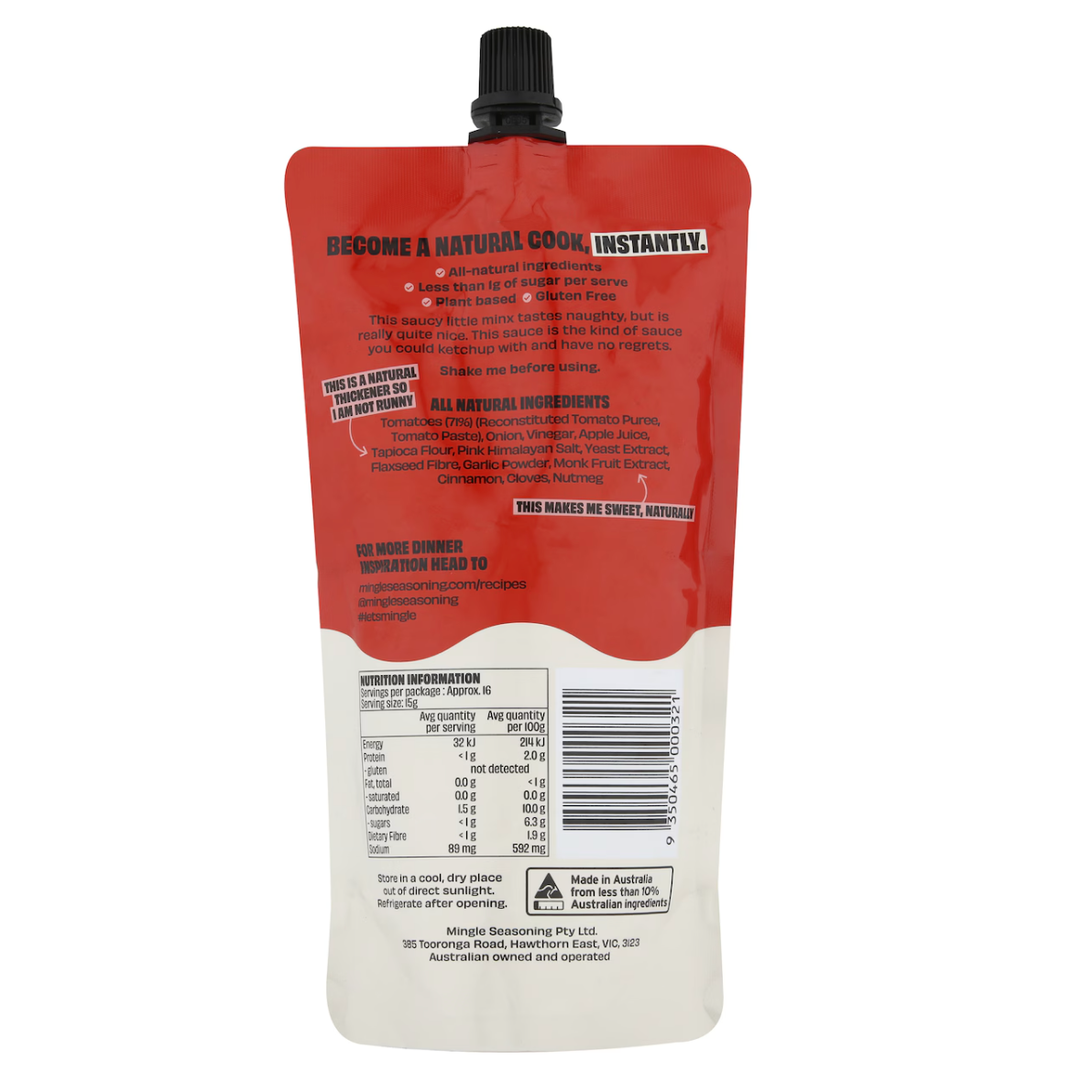 Mingle Better Tangy Tomato Sauce Pouch 250g 1 available at The Prickly Pineapple