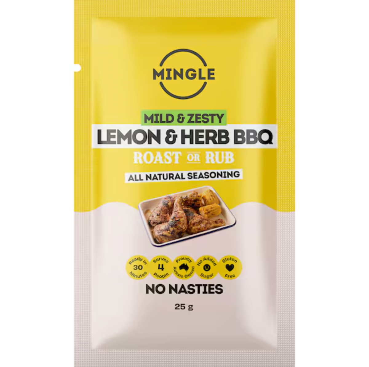 Mingle Lemon & Herb BBQ Rub Mild & Zesty 25g available at The Prickly Pineapple