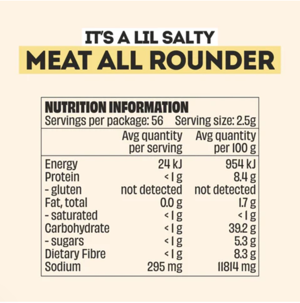 Mingle Meat All Rounder Salt Seasoning 50g available at The Prickly Pineapple