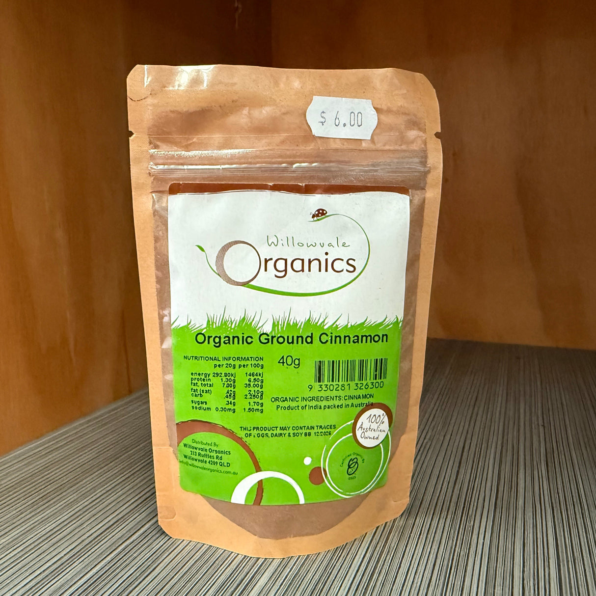 Organic Ground Cinnamon 40g available at The Prickly Pineapple