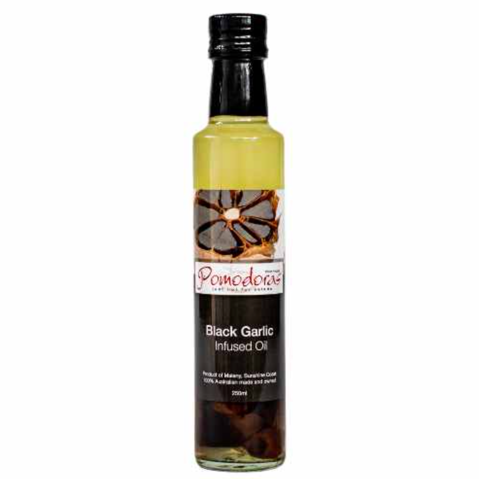 Pomodoras Black Garlic Infused Oil 250ml available at The Prickly Pineapple