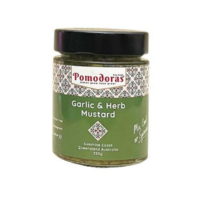 Pomodoras Garlic & Herb Mustard GF 220g available at The Prickly Pineapple