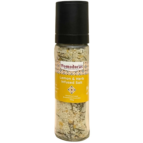 Pomodoras Infused Lemon & Herb Salt GF 200g available at The Prickly Pineapple