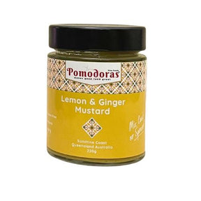 Pomodoras Lemon & Ginger Mustard GF 220g available at The Prickly Pineapple