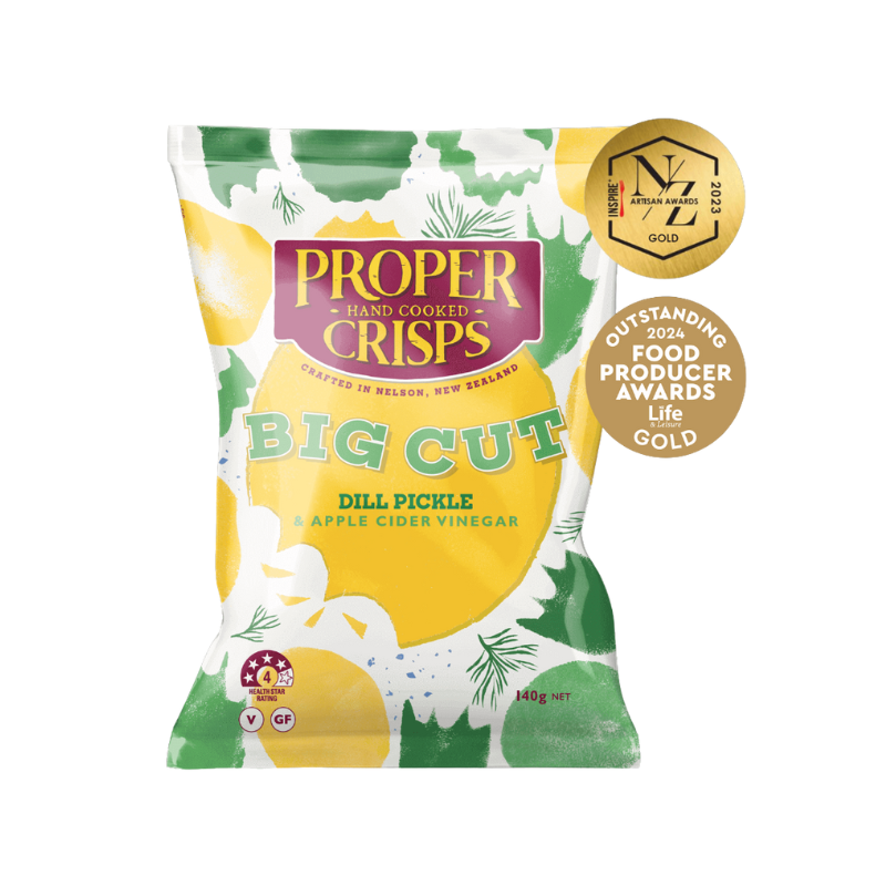 Proper Crisps Big Cut Dill Pickle & Apple Cider Vinegar 140g available at The Prickly Pineapple