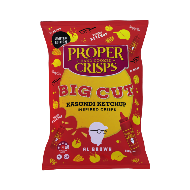 Proper Crisps Big Cut Simply Red Kasundi Ketchup 140g available at The Prickly Pineapple