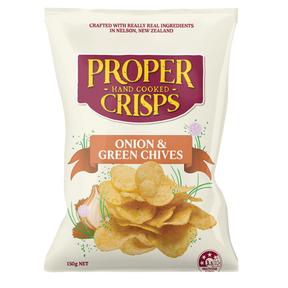 Proper Crisps Onion with Green Chives Crisps 150g available at The Prickly Pineapple