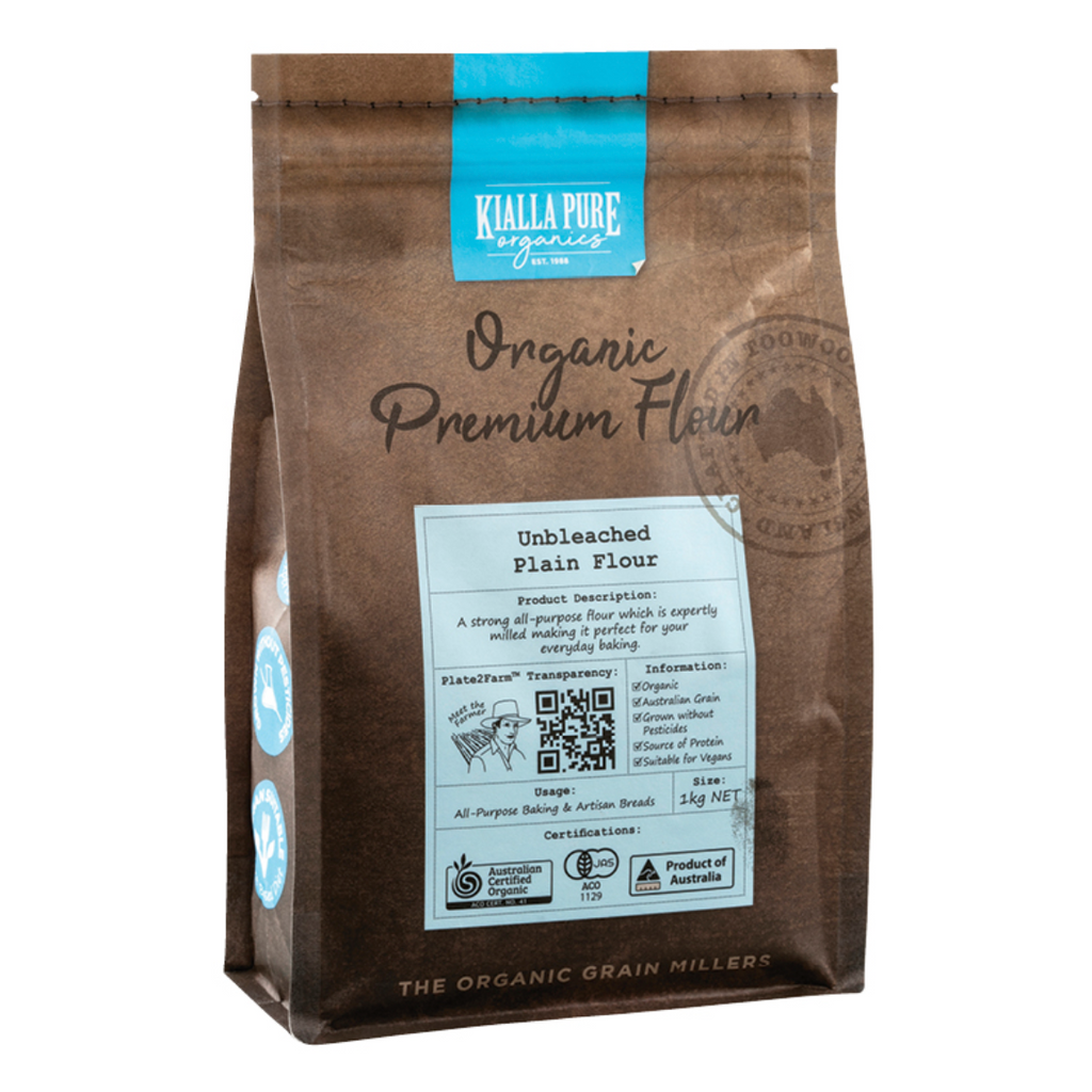 Kialla Pure Organics Organic Unbleached Plain Flour 1kg available at The Prickly Pineapple