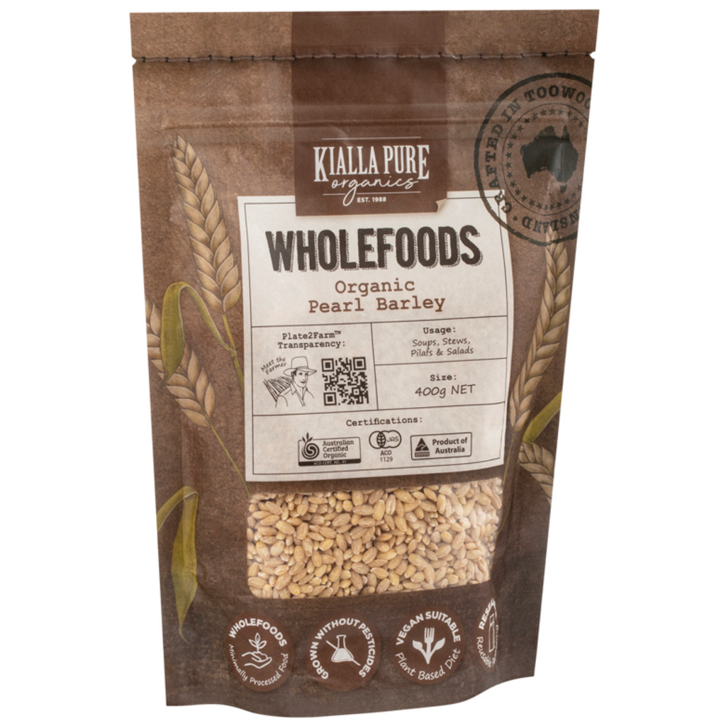 Kialla Pure Organics WholeFoods Australian Organic Pearl Barley 400g available at The Prickly Pineapple