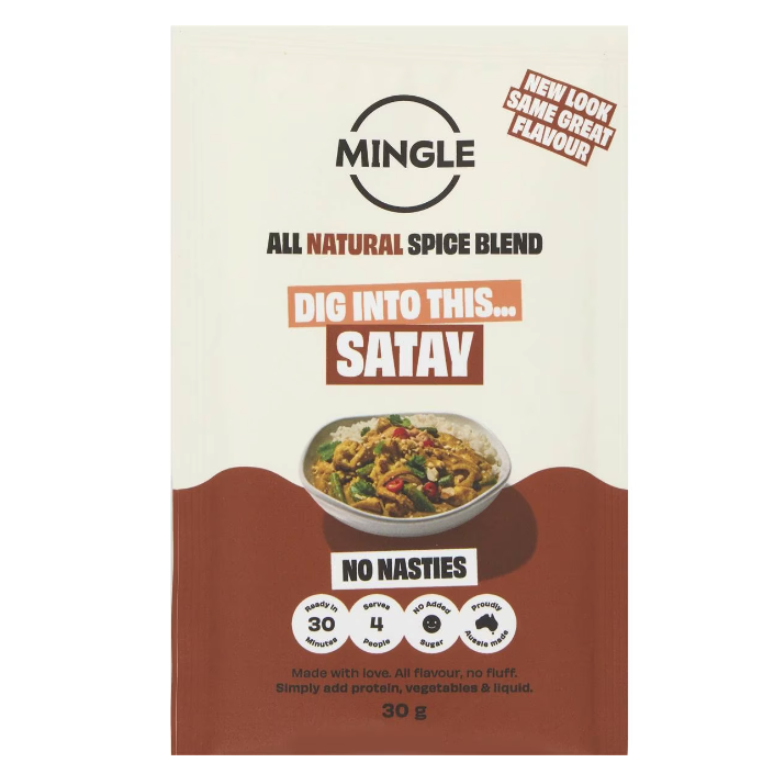Mingle Satay Stirfry Seasoning 30g available at The Prickly Pineapple
