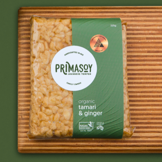 Primasoy Organic Tamari & Ginger Tempeh 225g available at The Prickly Pineapple