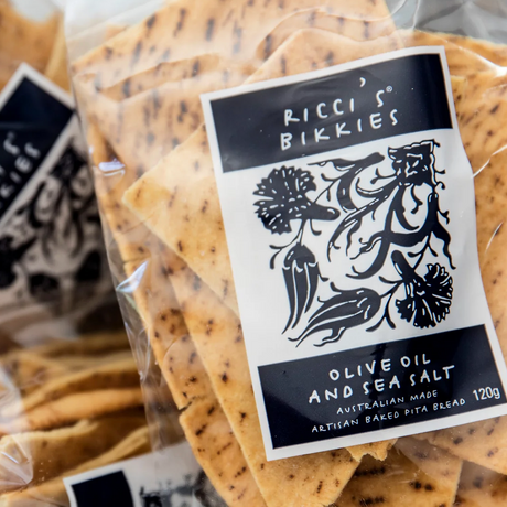 Ricci's Bikkies Pita Crisps Olive Oil & Sea Salt 120g available at The Prickly Pineapple