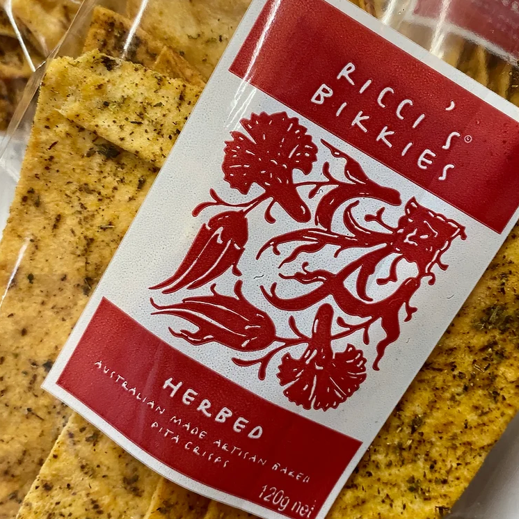 Ricci's Bikkies Pita Crisps Herbed 120g available at The Prickly Pineapple