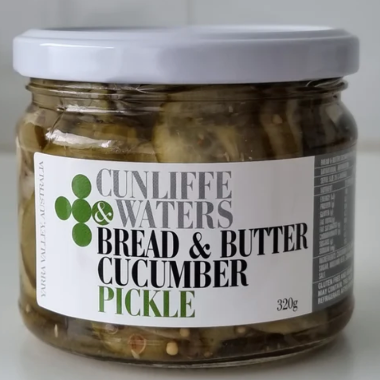 Cunliffe & Waters Bread & Butter Cucumber Pickle 320g available at The Prickly Pineapple