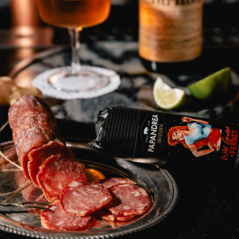 Papandrea Pork Salami Infused with Fernet Banca & Wild Ginger 180g available at The Prickly Pineapple