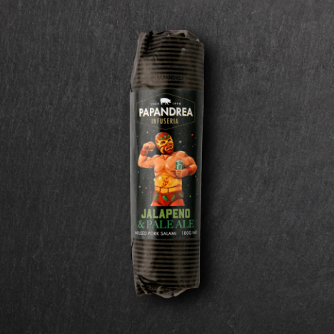 Papandrea Pork Salami Infused with Pale Ale & Jalapeno Peppers 180g available at The Prickly Pineapple 