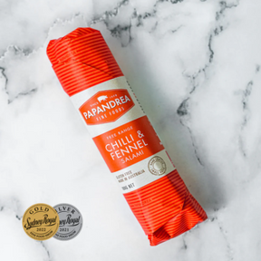 Papandrea Free Range Pork Salami with Chilli & Fennel 180g available at The Prickly Pineapple