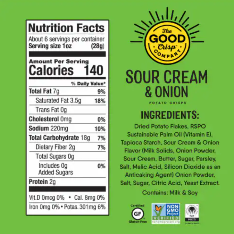 The Good Crisp Co. Sour Cream & Chives Potato Crisps 160g available at The Prickly Pineapple