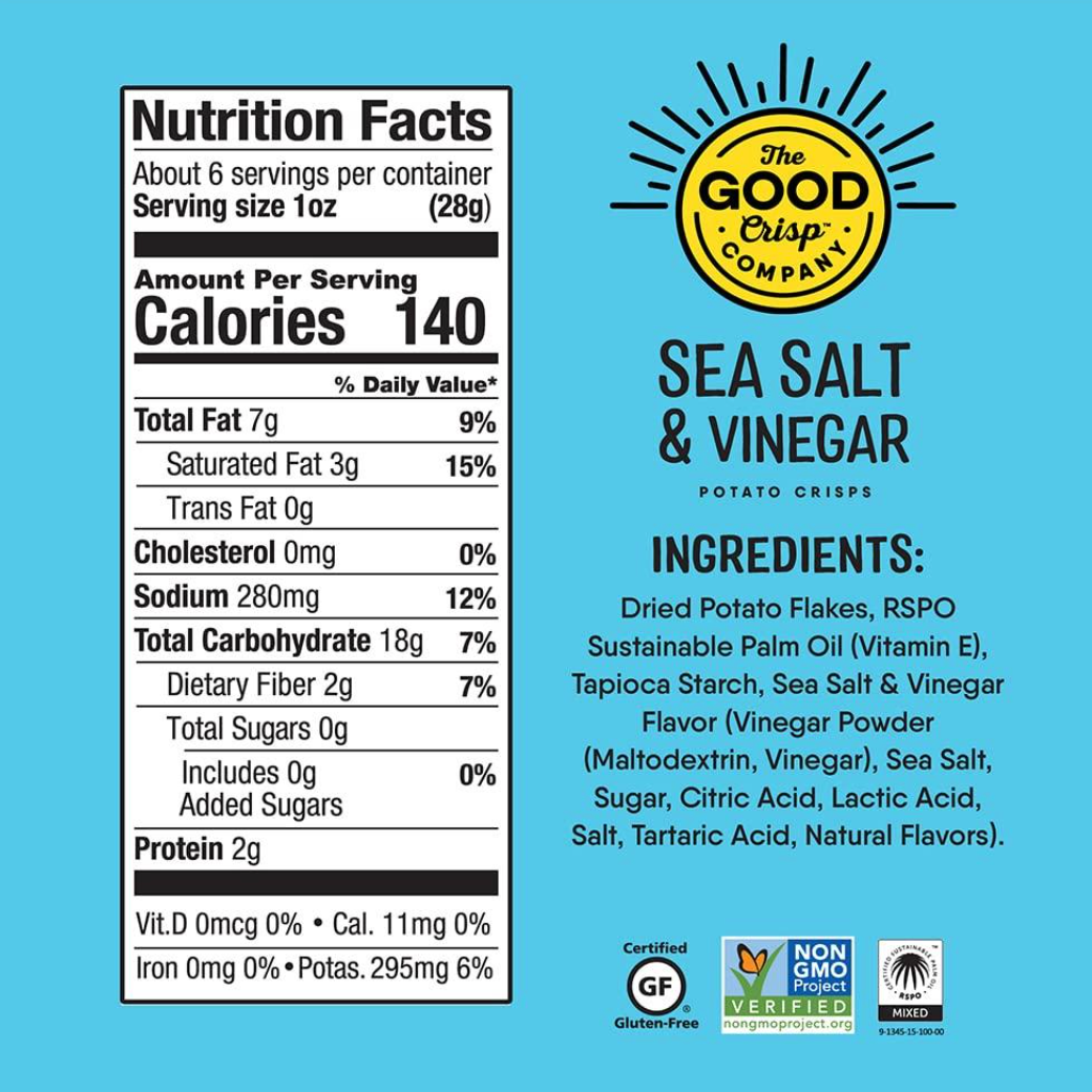 The Good Crisp Co. Sea Salt & Vinegar Potato Crisps 160g available at The Prickly Pineapple