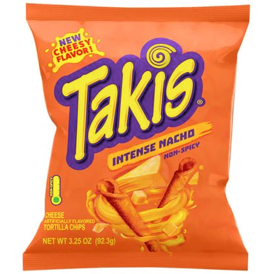 Takis Intense Nacho Non-Spicy Cheese Tortilla Chips 92.3g available at The Prickly Pineapple
