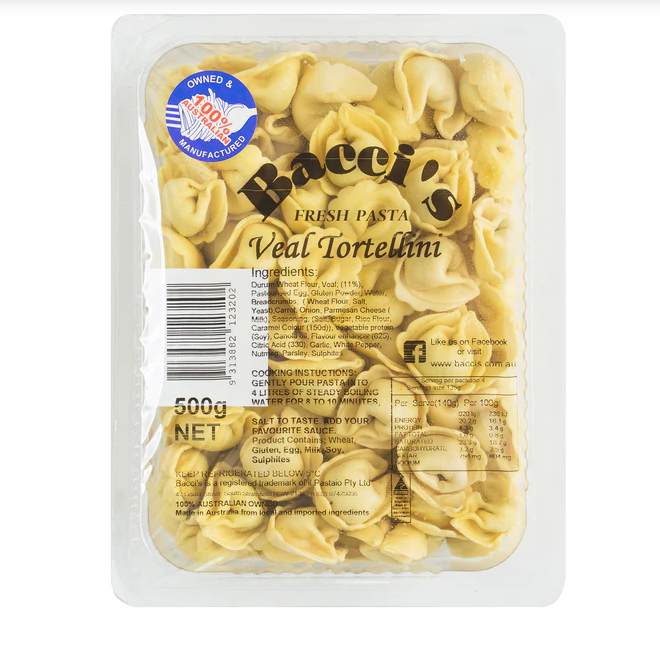 Bacci's Fresh Pasta Veal Tortellini 500g available at The Prickly Pineapple