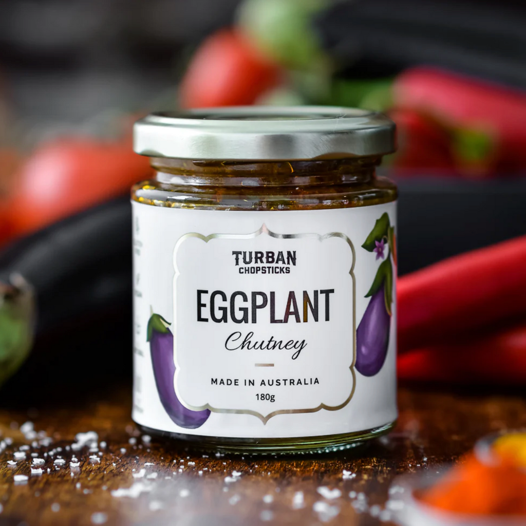 Turban Chopsticks Eggplant Chutney 180g available at The Prickly Pineapple