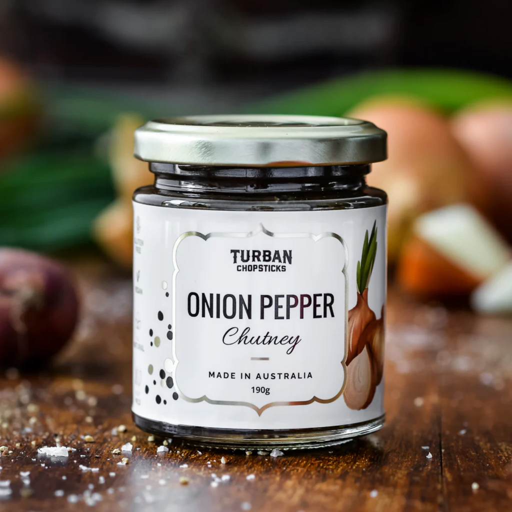 Turban Chopsticks Onion Pepper Chutney 190g available at The Prickly Pineapple
