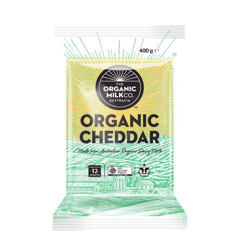 The Organic Milk Co. Australia Organic Cheddar Block 400g available at The Prickly Pineapple