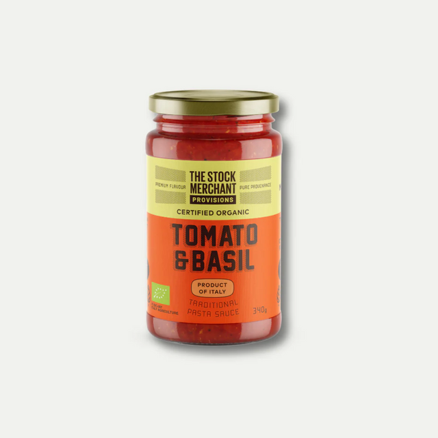 The Stock Merchant Organic Basil & Tomato Traditional Pasta Sauce 340g available at The Prickly Pineapple
