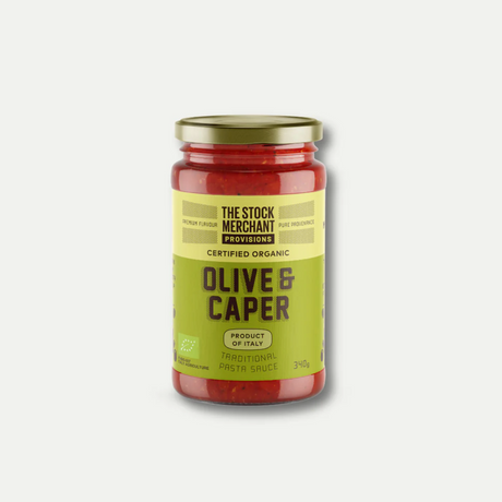 The Stock Merchant Organic Olive & Caper Traditional Pasta Sauce 340g available at The Prickly Pineapple
