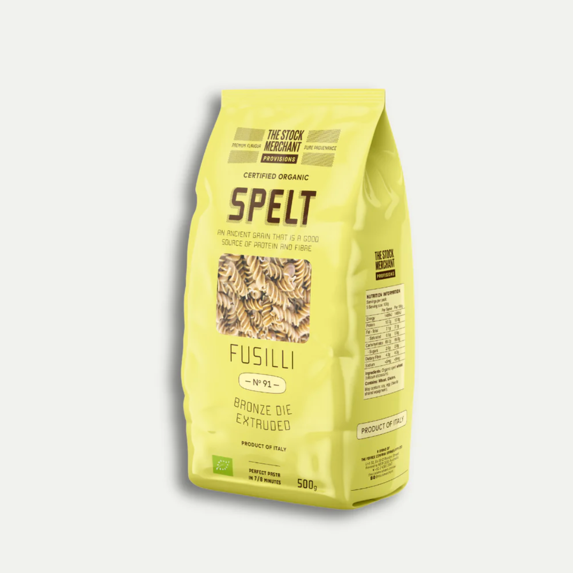 The Stock Merchant Organic Spelt Pasta Fusilli No.91 500g available at The Prickly Pineapple