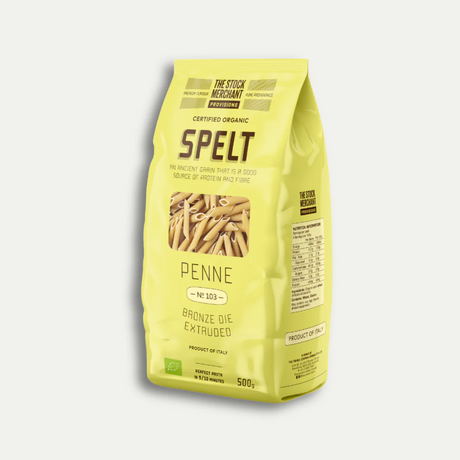 The Stock Merchant Organic Spelt Pasta Penne No.103 500g available at The Prickly Pineapple